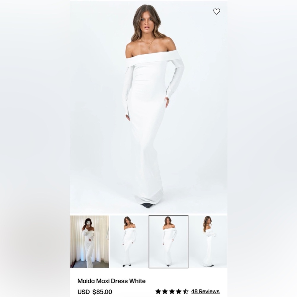 Princess Polly Maida Maxi Off-Shoulder White Long Sleeve Dress. Size 8.